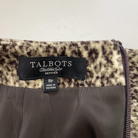 Talbots Velour Skirt Suit Womens 8P Brown Animal Print Jacket Skirt Set 8 Petite - Picture 15 of 16